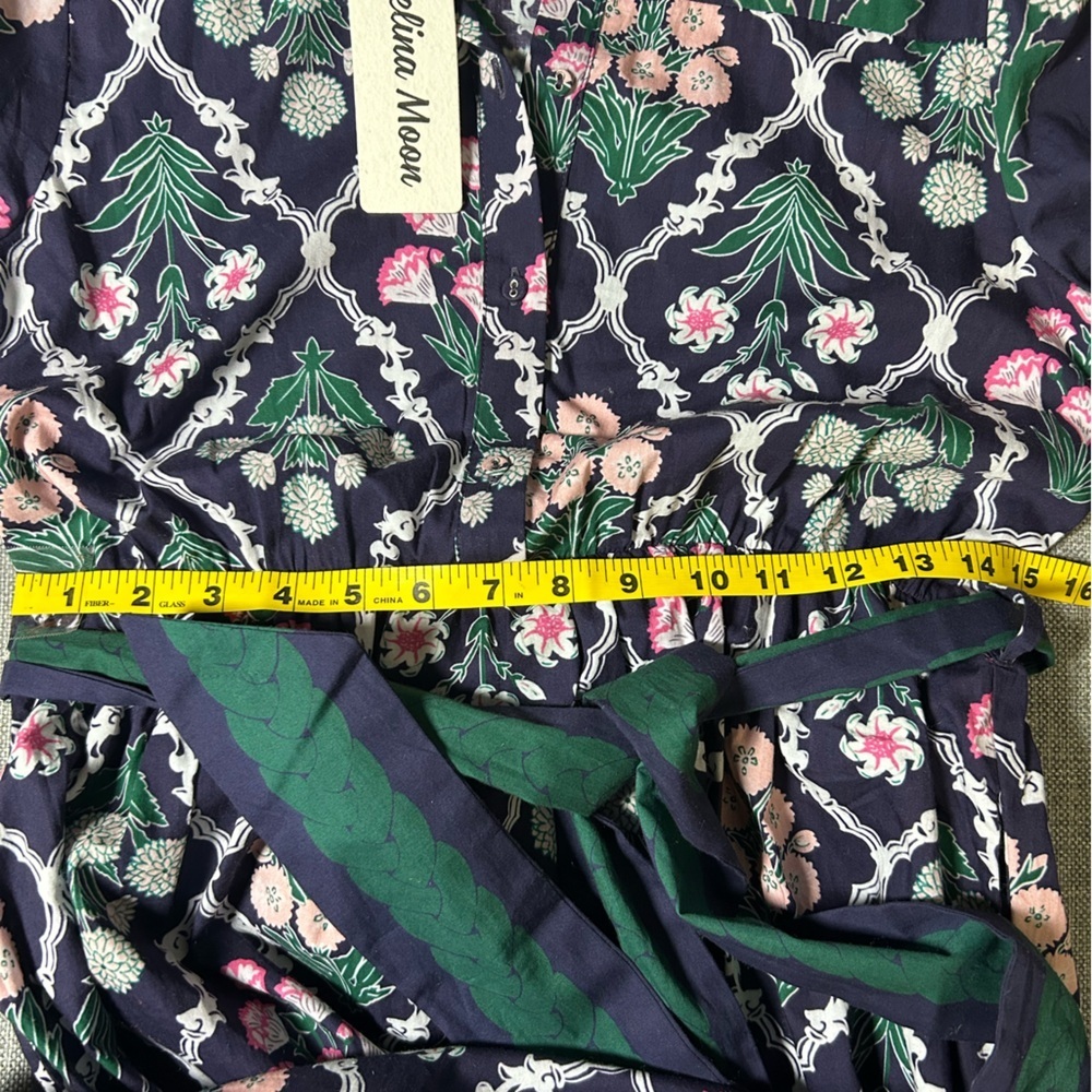 NEW NWT CELINA MOON Navy Tie Waist Floral Maxi Dress 100% Cotton - Picture 13 of 14